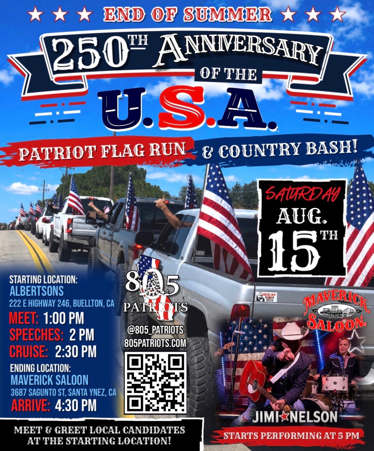 Santa Ynez: End of Summer 250th Anniversary of The USA - Patriot Flag Run & Country Bash!